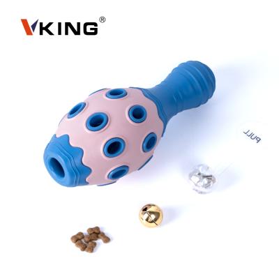 China Stocked Single Dog Toys Double Rubber Manufacturers Baffle Bell Glow Leak Food Bowling Dog Toy Ball for sale