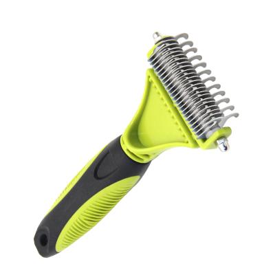 China Double Handle 2021 Threaded Side Threaded Self Clean Pet Brush Comb Grooming Pet Hair Remover Brush Viable for sale