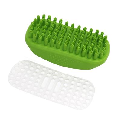 China Durable TPR Material Mouse Green Brush Type Back Non Slip Comfortable Dog Cat Pet Bath Massage Brush for sale