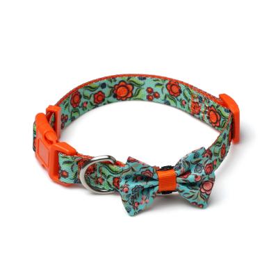 China Personalized Pet Supplies Polyester Custom Bowknot Nylon Pattern Adjustable Plastic Buckle Dog Training Collar for sale