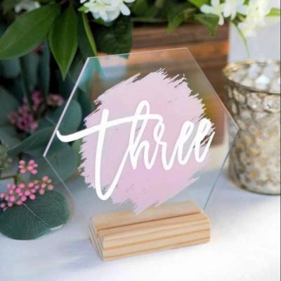 China Hexagon Acrylic Table Number with Plexiglass Acrylic Geometric Number Decor Wedding Table Stand Modern Wedding Weddings Sign for sale