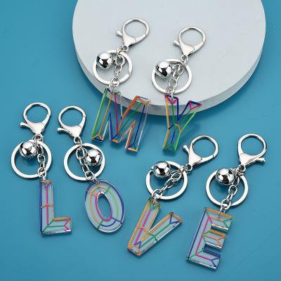 China Plastic Letter Keychains Resin Key Chains Pendant Rings For Women Car Cute Acrylic Glitter Keychain Holder Charm Bag Couples Bag Gifts for sale