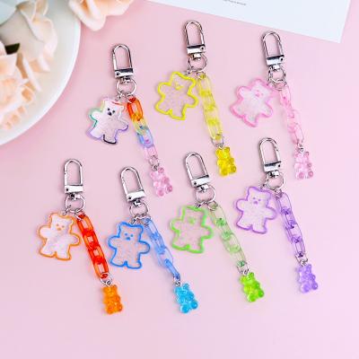 China Key Chain Plastic Manual Transparent Colorful Acrylic Opening Bag Girl Cartoon Ring Bear Mobile Phone Case Children Gift Pendant for sale