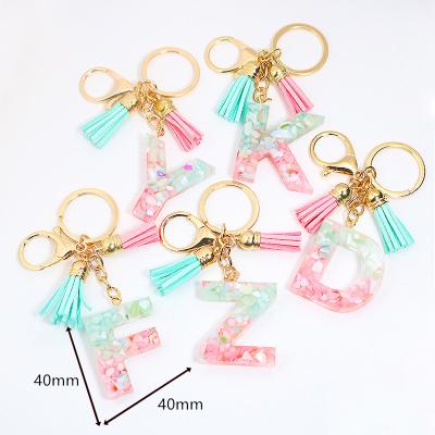 China Crystal Women English Alphabet Keychains Key Chains Ring Tassels Plastic Cute Acrylic Holder Pendant Letter Gift Accessory for sale