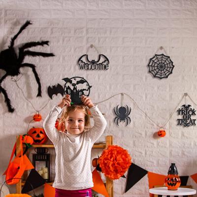 China WOODEN Ghost Logo Hanging Outdoor Decor Used For Party Home Spider Bat Wooden Decorations Halloween Decorations Kits for sale