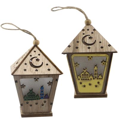 China Ramadans Moon Wooden House Led Wooden Hanging Lights Pendant Eid Mubarak Muslim Islam Ramadan Decor for sale