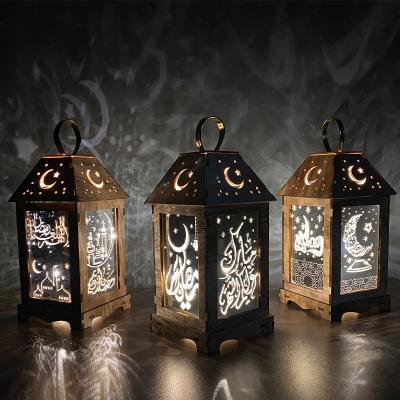 China Professional Eid Muslim Ramadan Wooden Lantern Hanging Decoration Party Supplies Ramadan Wood Led Light Night Design for sale