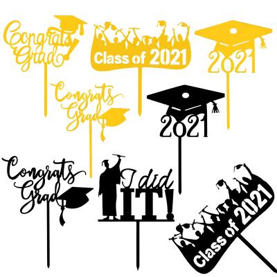 China Gold Acrylic Black Graduation Cake Toppers Class Of 2021 Bachelor Hat Cake Toppers Congratulations Students Graduation Supplies for sale