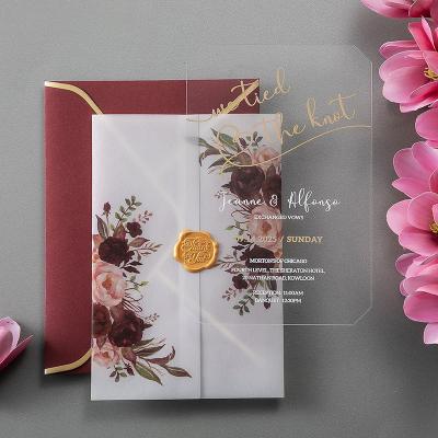 China Super Romantic Acrylic Invitation Card Custom Wedding Anniversary Invitations With Tan Seal Envelope for sale