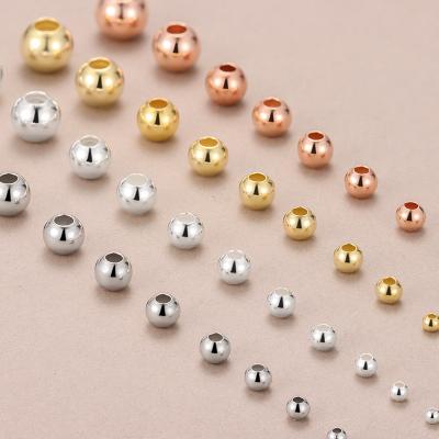 China DIY Braided Rope Beaded Wholesale 2mm-10mm 925 Sterling Silver Round Light Beads Jewelry Accessories DIY Necklace Bracelet 925 Silver Spacer Bead for sale