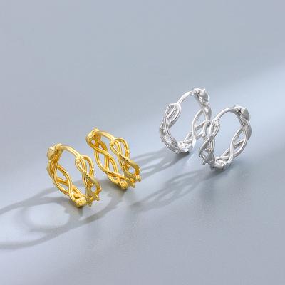 China CLASSIC White Gold Plated 925 Sterling Silver Huggie Earrings For Women Twisted Circle Irregular Earring To Wedding Jewelry for sale