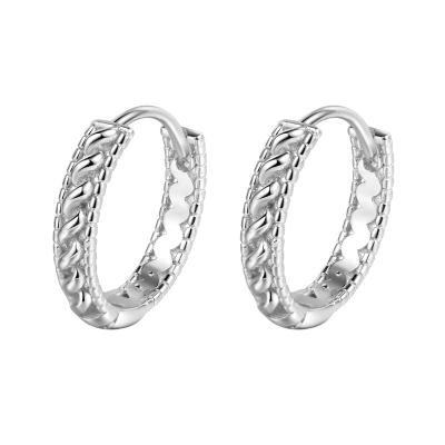 China Hiphop Earrings Personality Hiphop Circle Hoop Earrings 925 Sterling Silver Woven Cross Pattern Huggie Earrings Gold Plated For Man Women for sale