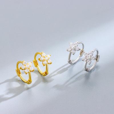 China New Fashion TRENDY Korean Gold Plated Jewelry 925 Silver Minimalist Zirconia Flower Circle Huggie Earrings For Women for sale