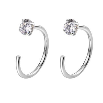 China FASHIONABLE 925 Sterling Silver Inlay Zircon Four Claw Wire Nose Ring Earring Hook Minimalist Trendy Personality Platinum Plated for sale