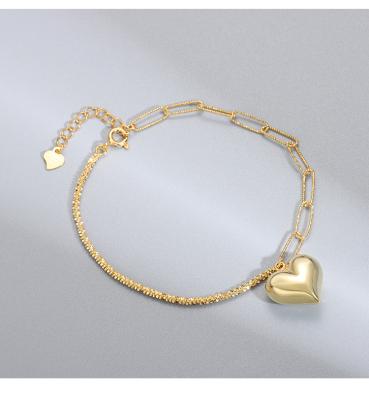 China Wholesale TRENDY 925 Sterling Silver Jewelry Link Chain Heart Shaped Gold Plated Bracelet For Fashion Women Jewelry for sale