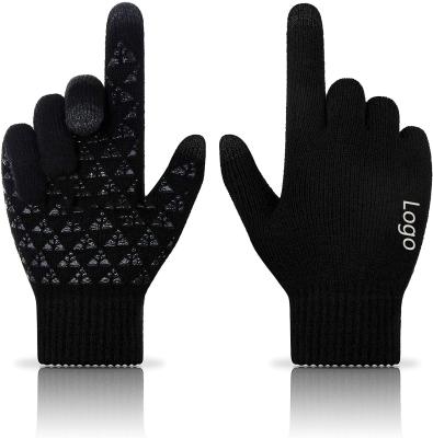 China Warm Touch Screen Gloves Knitting Knitting Gloves Wholesale Unisex Knitted Gloves Autumn Winter Thick Plush Warm Ski Gloves Non-slip Silicone Cold Weather Touch Screen Gloves for sale