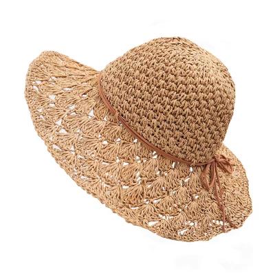 China Fashion Handmade Straw Hat Women Beach Hat Sunshade Foldable Parasol Sun Protection Summer Crochet Hollow Out Big Brim Hats for sale