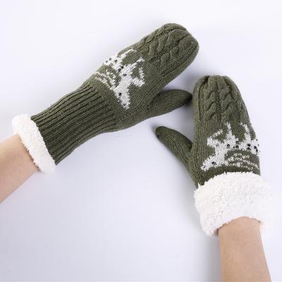 China Soft Warm With Plush Cuff Soft Warm With Plush Slap Womens Winter Cold Weather Gloves Cozy Warm Lining Christmas Elk Jacquard Knit Mittens Ski Glove Novelty Mittens Thick Wool for sale