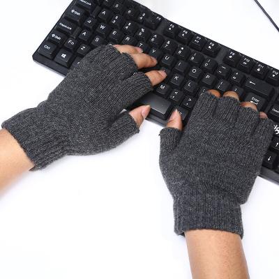 China Autumn Winter Men's Warm Wool Reuse Knitted Fingerless Gloves Men and Women Simple Single Half Fingerless Gloves Wholesale for sale