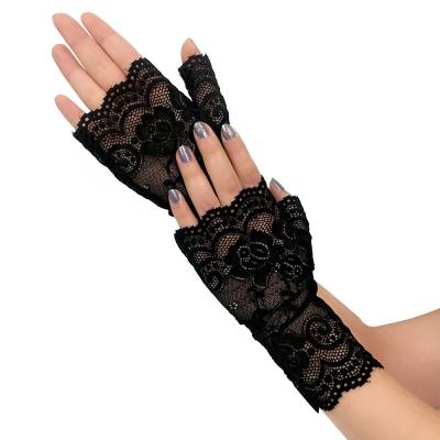 China Sexy Fingerless Fingerless Half Finger Gloves Women Lace Summer Cycling Driving Bridal Wedding Sun Protection Gloves Fingerless Black UV Gloves for sale