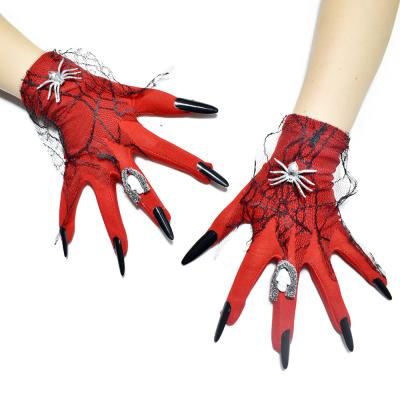 China Red Halloween Gloves Women Women Ghost Claw Skull Gloves Witch Props Cosplay Props Halloween Ghost Bride Game Gloves Women New for sale