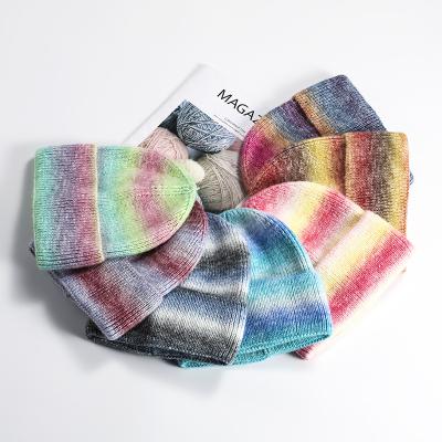 China 2021 COMMON COMMON Autumn Winter Warm Thicken Knitted Hats Women Casual Tie Dye Rolled Brim Wool Slouchy Beanies Hats Covers Unisex for sale