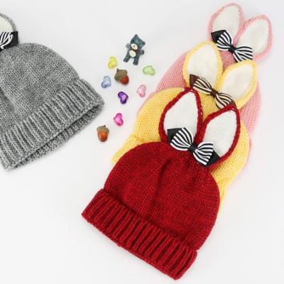 China Wholesale COMMON children mow striped warm crochet Bunny Rabbit Ear Beanies Hats for sale