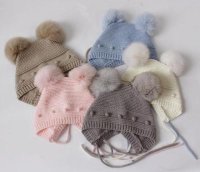 China COMMON Baby Boy Girl New COMMON Kids Winter Warm Knit Beanie Double Pom Pom Hat for sale