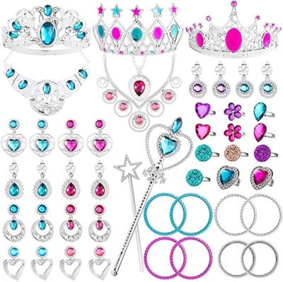 China 48Pack Princess Pretend Jewelry Toy Girl Jewelry Dress Up Set Set Crowns Necklaces Magic Wands Rings Included Earrings/ for sale