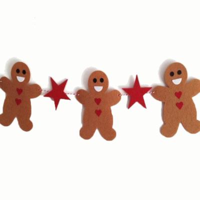 China Christmas Decorations Banner Felt Gingerbread Felt and Red Stars Christmas Decor for sale