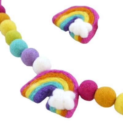 China Recyclable Felt Ball Garland - Rainbow Unicorn Felt Garland-Unicorn Birthday-Kids Room Decor for sale