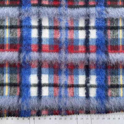 China Long hair plaid woolen fabric anti pill yarn fancy rib wool woolen fabric for lady's fashion jacket/coat for sale