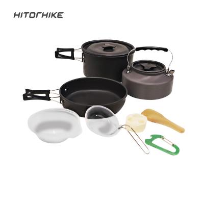 China Aluminum Alloy Hitorhike Tableware 1-2 Person Outdoor Camping Cookware 4 In 1 Cooking Set for sale