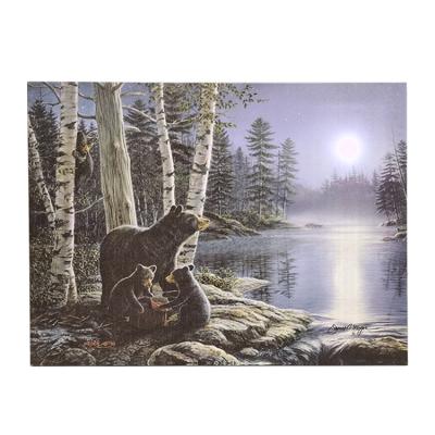 China Customizable Led Black Bear Forest Moonlight Painting Wall Decoration Wall Painting Switch Light Canvas Wall Art for sale