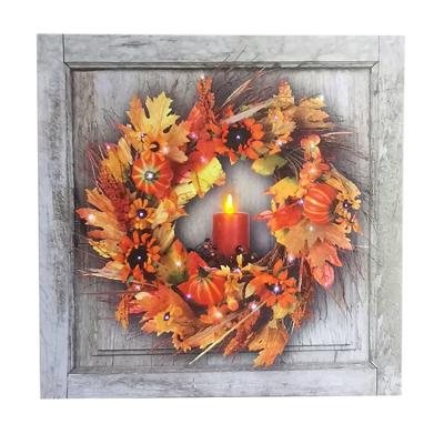 China Customizable Wall Painting 1PCS Led Wall Switch Wall Light Up Red Canvas Flowers Candle Country Style Artwork Wall Decoration for sale