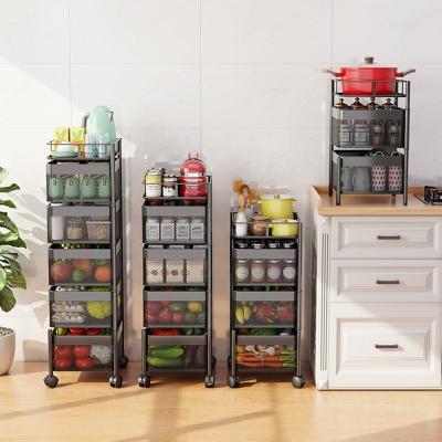 China AHOME Viable Drawer Type 5 Layers Rotating Drawer Foldable Floor-Standing Organizer Trolley Vegetables Fruit Rack Kitchen Storage for sale