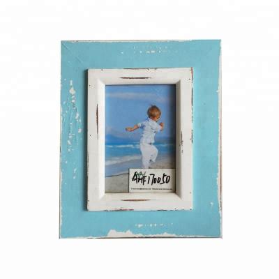 China Wholesale Wood Craft Custom Logo Blue Distressed Coastal Wood Frame Photo Frame Retro Style Tropical Picture Frames for sale