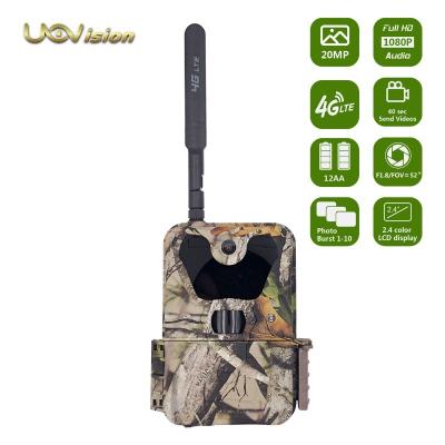 China Most Popular Uovision 4G LTE Wireless Cloud System Night Vision Trail Camera 1080P 20MP Game IP66 Waterproof Camera With 2.4 LCD Screen for sale