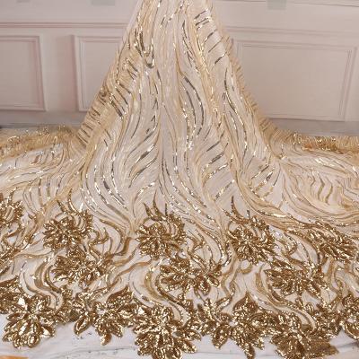 China Viable; 2022 High Quality Water Soluble African Sequins Lace Fabric Gold Net Embroidery Tulle Lace Fabric For Nigerian Wedding Party Dress for sale