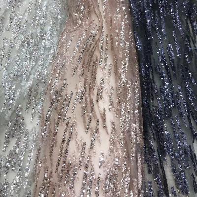 China Viable; Korean Sewing Textiles Tulle Mesh For Party Dress Trim Sewing Fashion Glitter Rose Gold Nigerian Sequins Wedding Water Soluble Lace Fabric for sale