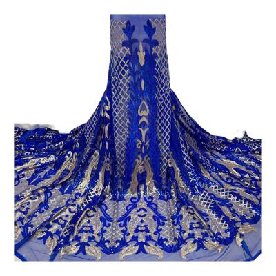 China 2022 Wholesale High Quality Dubai African Bridal Sequin Embroidery Lace Fabric Shrink-resistant Sequin Lace Fabric In Stock à venda