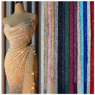 Китай Beaded Tulle Lace Fabric Crystal Sequins Embroidery Lace Fabric 20 Viable Sequins Colors продается