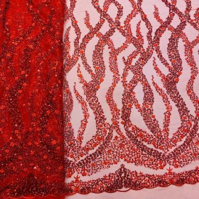 中国 Viable Beaded Lace Fabric Beads Sequins Embroidery Fabric French Net Lace For Evening Dress 販売のため