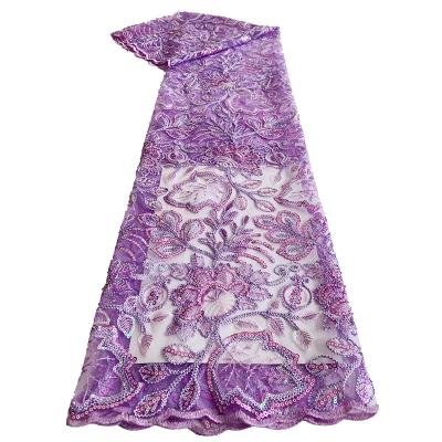 中国 Viable Polychromatic Beaded Lace Fabric By The Yard Sequined Beaded Fabric 販売のため