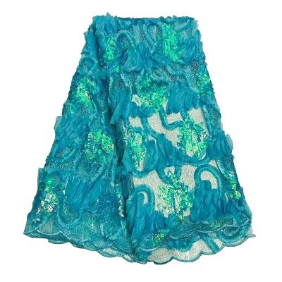 China Sustainable Green Beaded Lace Fabric African Luxury High Quality Beaded Lace Fabric en venta