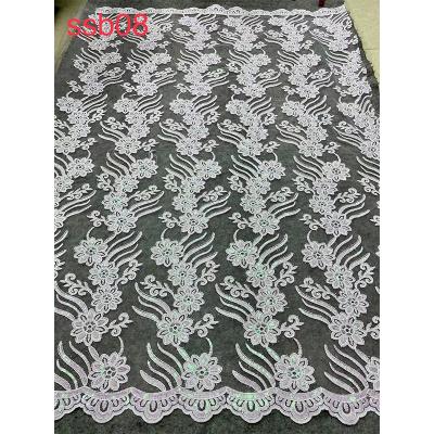 China 2022 new design bridal lace wedding embroidery lace fabric viable with high quality sequin lace fabric for dress Te koop