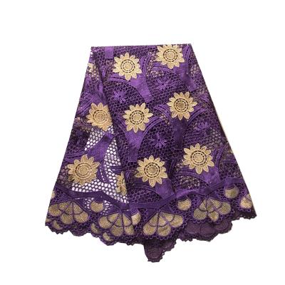 China Viable Purple Guipure Cord Lace Fabric From Nigeria With Stones High Quality Cord Lace for sale