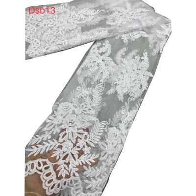 China Gorgeous 130cm Wide Viable White African Nigerian French Embroidery Lace Fabric Wedding Dress Lace Fabric for sale