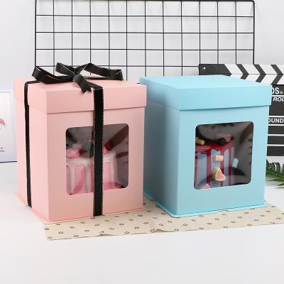 China Recycled Materials Wholesale Custom Size Logo Christmas Cake Pop Boxes PET Cake Box Wholesale With Clear Window for sale