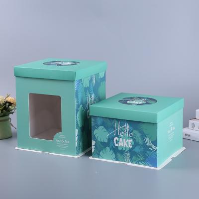 China Birthday Green Paper Custom Window Handmade High Quality Luxury Wedding Transparent Cake Box For Cake for sale